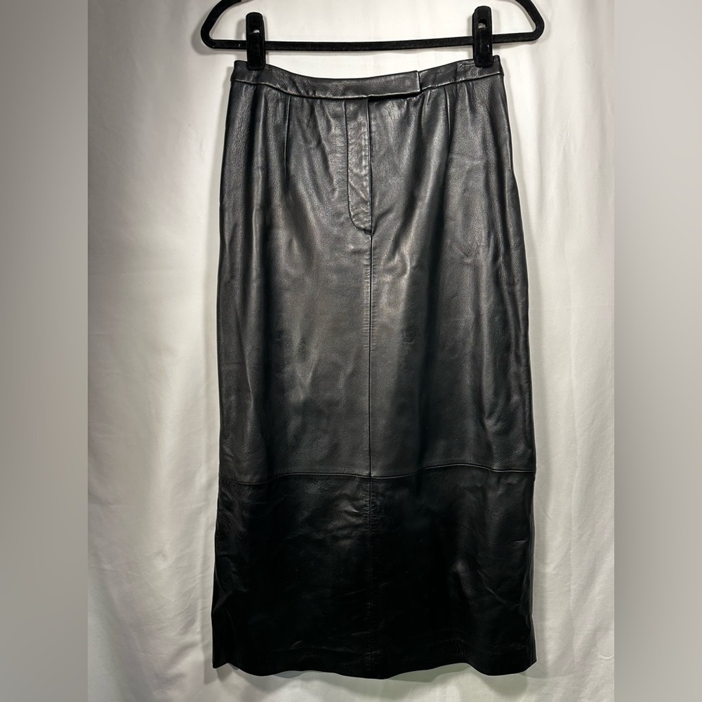 Lord & Taylor Black Leather Midi Pencil Skirt
